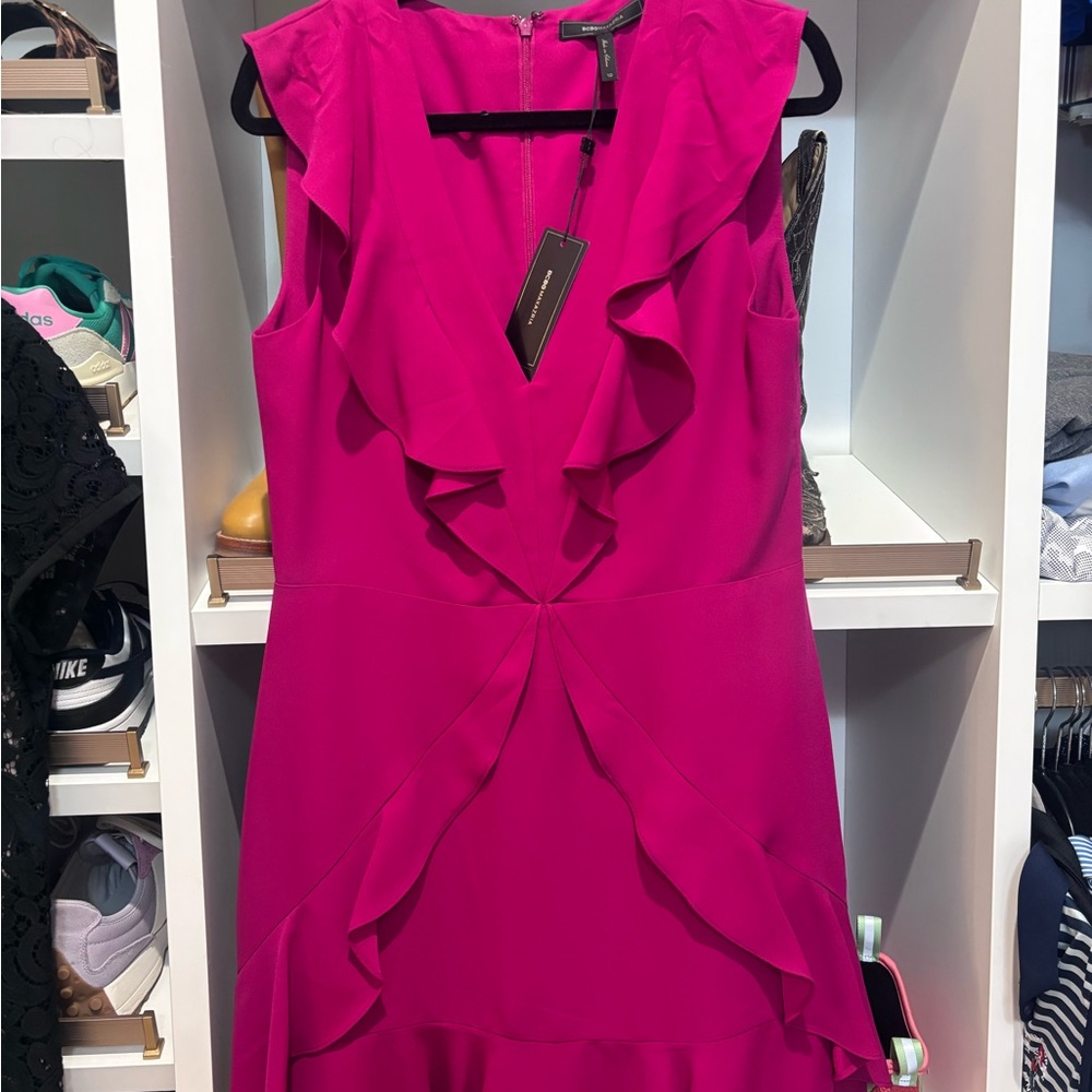 BCBGMaxAzria Vibrant Pink Ruffle Mini Dress